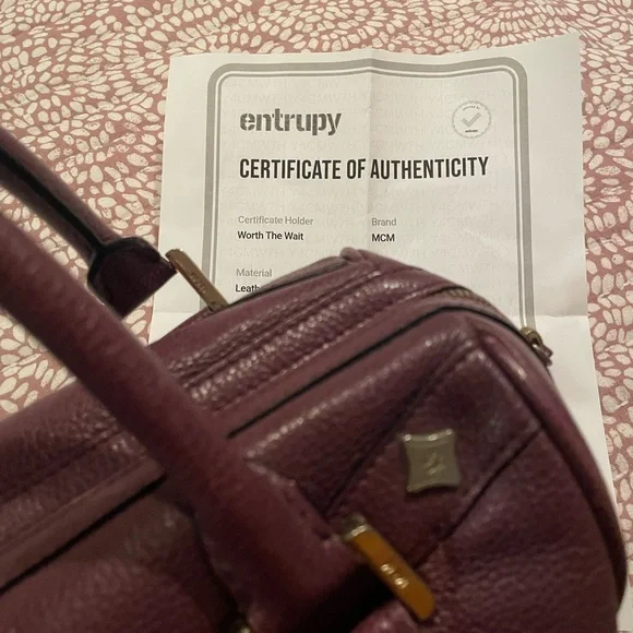 MCM Plum Leather Boston Bag Satchel with COA - Picture 10 of 11